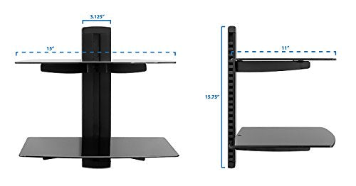 Mount-It! Wall Mounted AV Component Shelving System with 2 Adjustable Tempered Shelves Back and Side