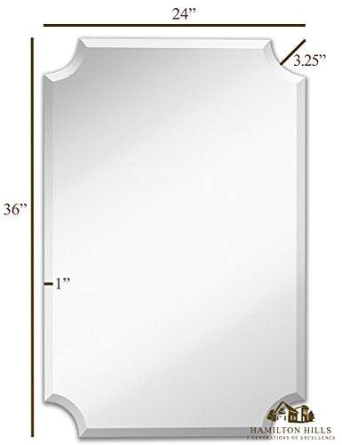 Large Beveled Scalloped Edge Rectangular Wall Mirror 24" x 36" Size