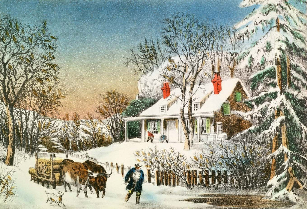 Currier & Ives "Bringing Home the Logs" (18th) Wall Decal