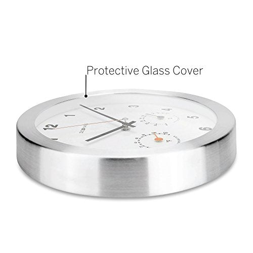 DecoMates 10" Silent Wall Clock with Built-In Thermometer Fahrenheit/Hygrometer Angle2