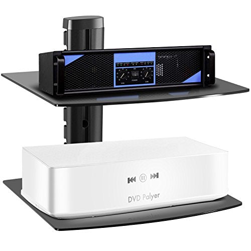 PERLESMITH Double Floating Wall Mount Shelf w/Tempered Glass Shelves Installed