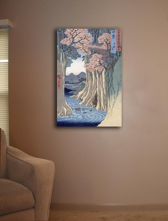 Hiroshige "The Monkey Bridge in the Kai Province" (19th) Canvas Installed