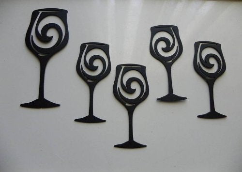 Wine Glasses Metal Wall Art Wall (Set of 5) Installed