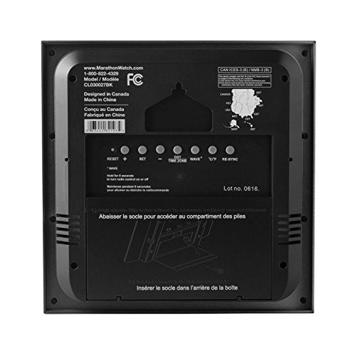 MARATHON Atomic Wall Clock with 8 Timezones, Indoor/Outdoor Temperature & Date 11"x10" Back