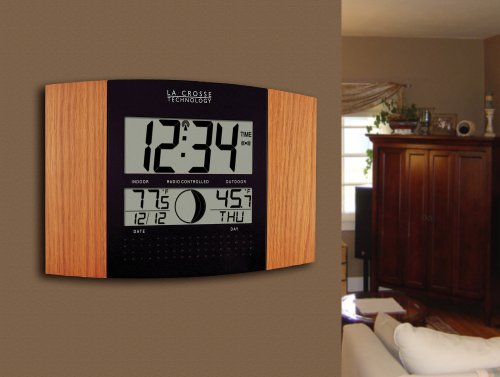 La Crosse Technology Oak Atomic Wall Clock with Outdoor Temperature 12"x8" Installed