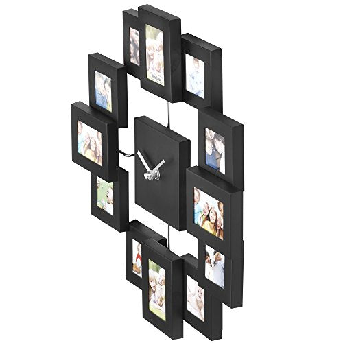 VonHaus 12 Picture Aluminum Decorative Photo Frame Wall Clock Angle