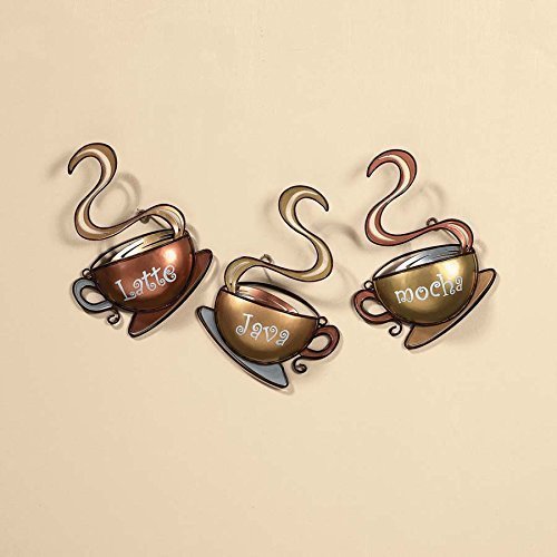 Coffee House Cup Mug Latte Java Mocha Metal Wall Art (Set of 3)
