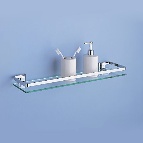 Organize It All Wall Mounting Glass Shelf with Chrome Finish and Rail 5.5"x23" Installed