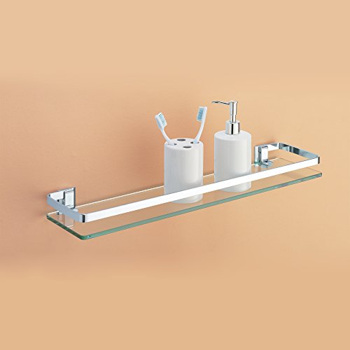 Organize It All Wall Mounting Glass Shelf with Chrome Finish and Rail 5.5"x23" Installed2