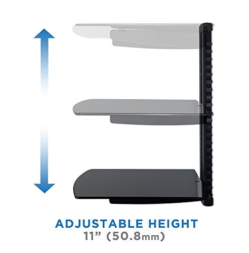 Mount-It! Wall Mounted AV Component Shelving System with 2 Adjustable Tempered Shelves Adjustments