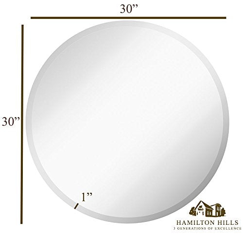 Large Simple 30" Round Beveled Circle Wall Mirror - Size