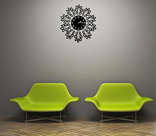 Lulu Decor 25" Decorative Black Leaf Metal Wall Clock Installed3