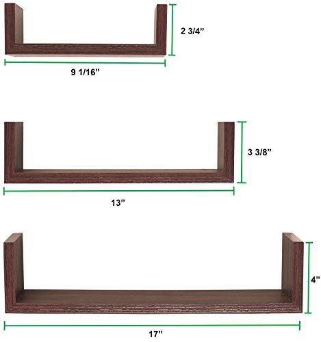 Greenco Floating U Shelves (Set of 3, 5 Variants) Sizes
