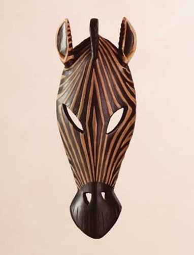 Carved Wood African Tribal Zebra Mask Wall Plaque 5.25" x 14.25" Installed