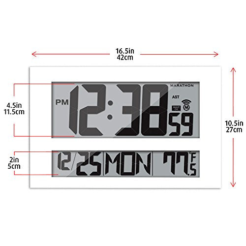 MARATHON Commercial Grade Jumbo Atomic Wall Clock 16"x11" Size