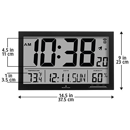 MARATHON Slim-Jumbo Atomic Digital Wall Clock 14.5"x9" Size