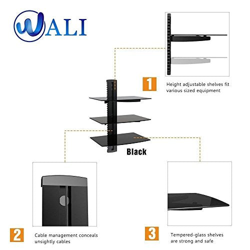 WALI 3 Floating Shelf with Strengthened Tempered Glass Pieces