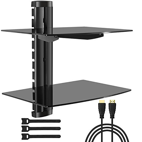 PERLESMITH Double Floating Wall Mount Shelf w/Tempered Glass Shelves