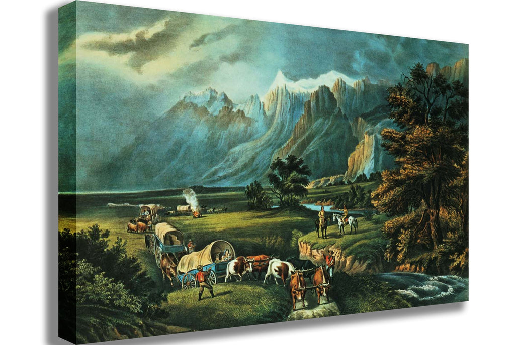 Currier & Ives "The Rocky Mountains: Emigrants Crossing the Plains" (1866) Canvas Printed