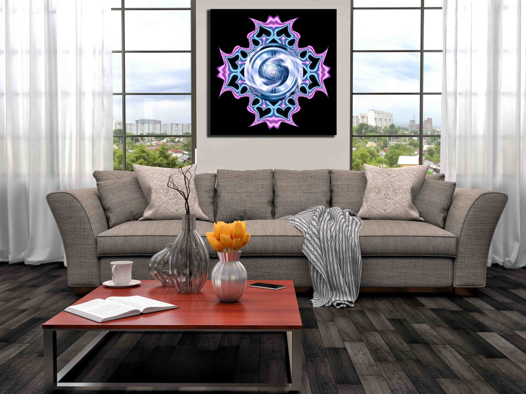 Xzendor7 "Warped Hearts Metallic Blue Pink" Canvas Installed