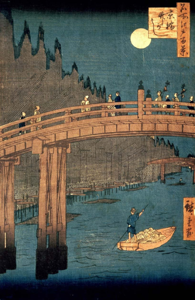 Hiroshige "Kyoto Bridge by Moonlight" (1857) Glossy Poster