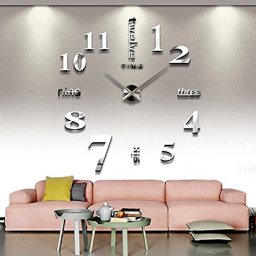 CoZroom Large Silver 3D Frameless Wall Clock