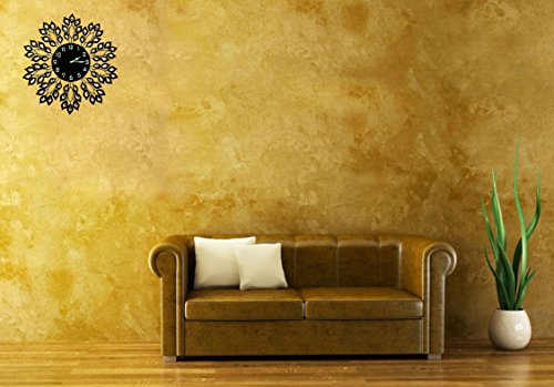 Lulu Decor 25" Decorative Black Leaf Metal Wall Clock Installed2