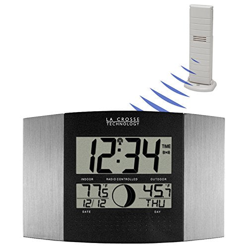 La Crosse Technology Atomic Wall Clock with Indoor/Outdoor Temperature Features