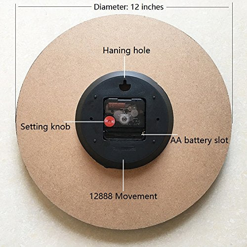 Yesee 12" Silent Wooden Clock Back