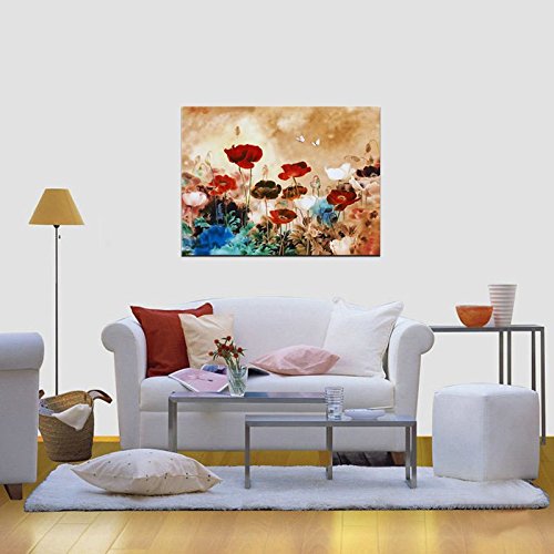 Wieco Art - Blooming Poppies Gallery Wrapped Giclee Canvas Print 29.5"x39.33"