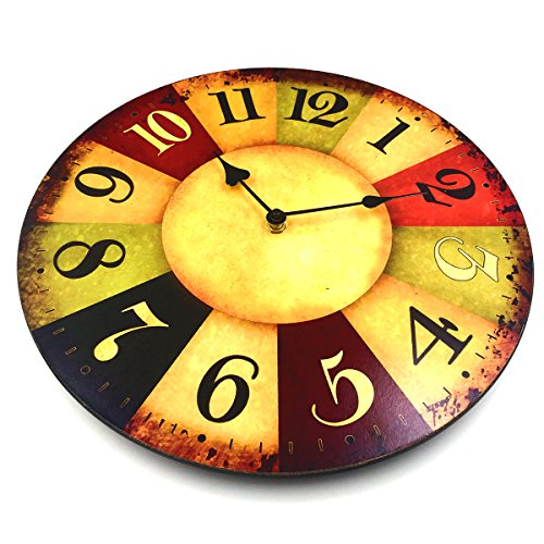 Hippih 12" Vintage Rustic Country Tuscan Style Wooden Decorative Round Wall Clock Angle2