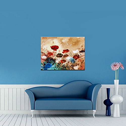 Wieco Art - Blooming Poppies Gallery Wrapped Giclee Canvas Print 29.5"x39.33"
