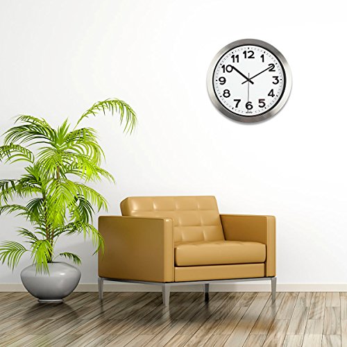 Hippih 12" Non-Ticking Decorative Silver Aluminium Wall Clock Installed