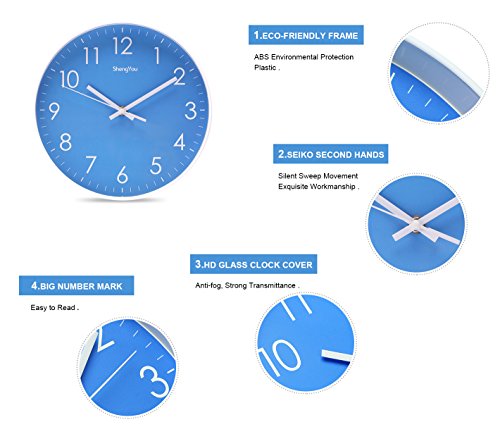 SonYo 10" Silent Quartz Modern Wall Clock Features