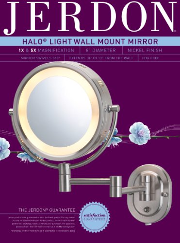 Jerdon 8" Lighted Wall Mount Makeup Mirror with 5x Magnification Boxed