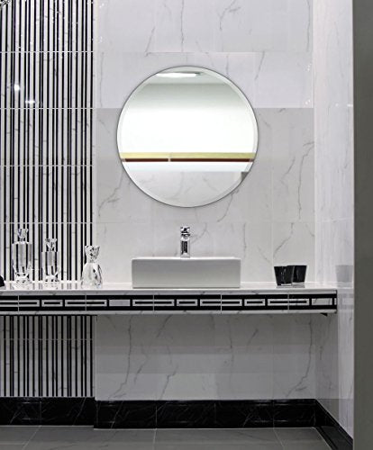Large Simple 30" Round Beveled Circle Wall Mirror Installed