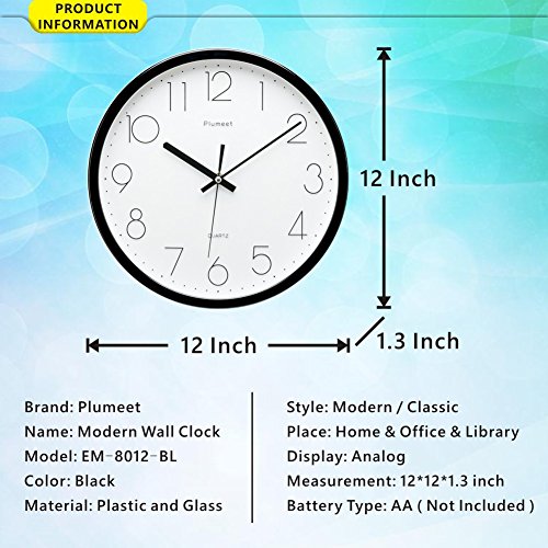 Plumeet 12" Silent Modern Wall Clock Size