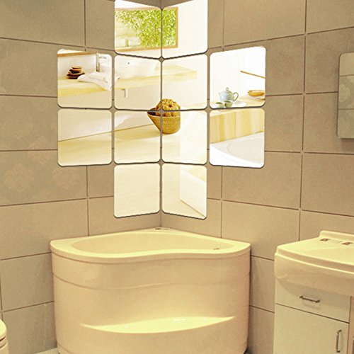 Alrens 15x15cm Squares Roof Ceiling Decor Mirror Surface Crystal Wall Stickers, 6 Pieces (Silver)