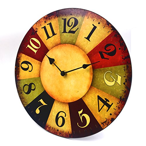 Hippih 12" Vintage Rustic Country Tuscan Style Wooden Decorative Round Wall Clock Angle