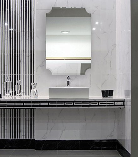 Large Beveled Scalloped Edge Rectangular Wall Mirror 24" x 36" Installed