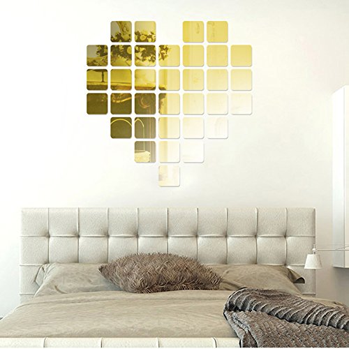 Alrens 15x15cm Squares Roof Ceiling Decor Mirror Surface Crystal Wall Stickers, 6 Pieces (Silver)