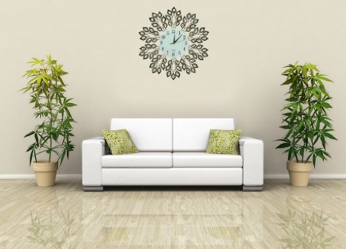 Lulu Decor 25" Decorative Leaf Metal Wall Clock Installed5