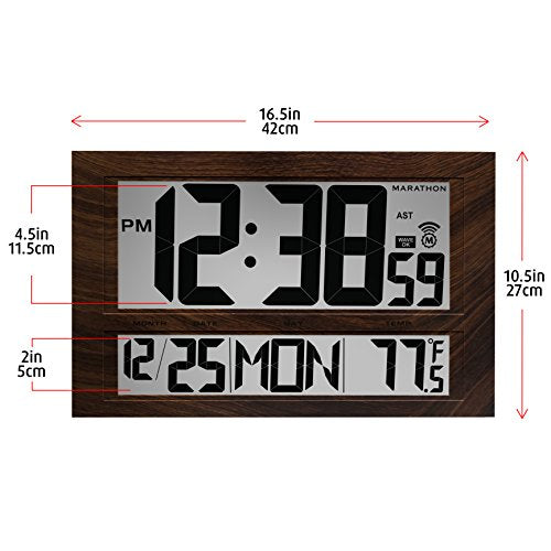 MARATHON Commercial Grade Jumbo Atomic Wall Clock in Wood Tone (4 colors) Size