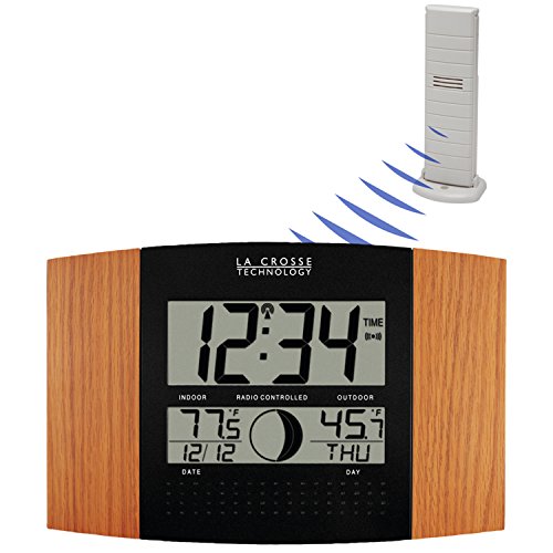 La Crosse Technology Oak Atomic Wall Clock with Outdoor Temperature 12"x8" Features