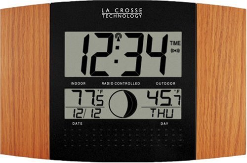 La Crosse Technology Oak Atomic Wall Clock with Outdoor Temperature 12"x8"