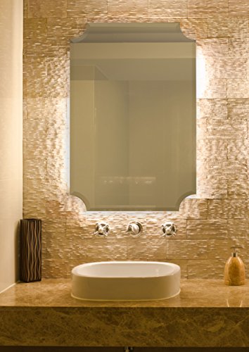 Large Beveled Scalloped Edge Rectangular Wall Mirror 24" x 36" Installed2