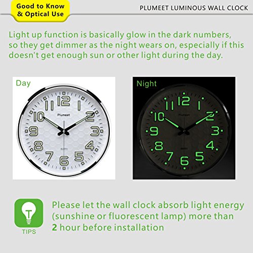 Plumeet 13" Silent Wall Clock with Night Lights Compare