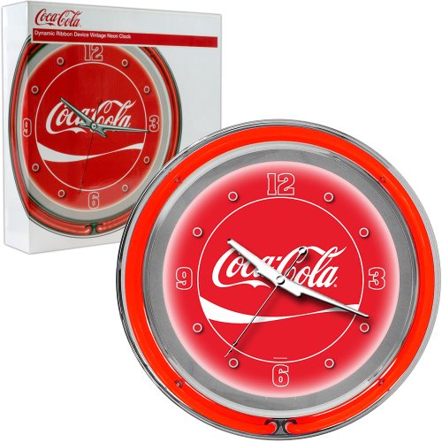Officially Licensed 14" Coca-Cola Chrome Double Ring Neon Clock w/Box