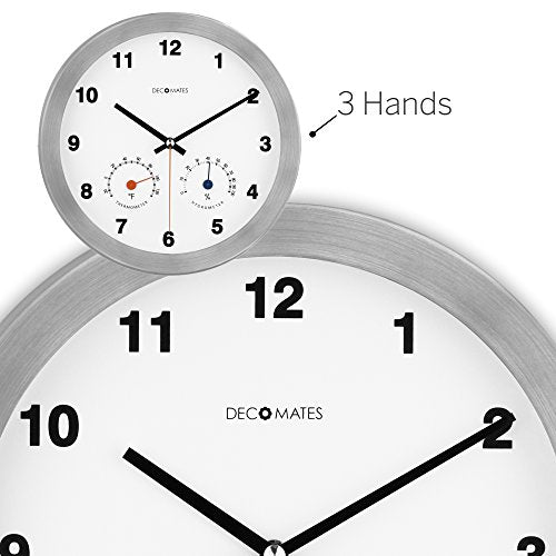 DecoMates 10" Silent Wall Clock with Built-In Thermometer Fahrenheit/Hygrometer Guages
