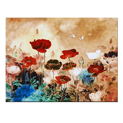Wieco Art - Blooming Poppies Gallery Wrapped Giclee Canvas Print 29.5"x39.33"